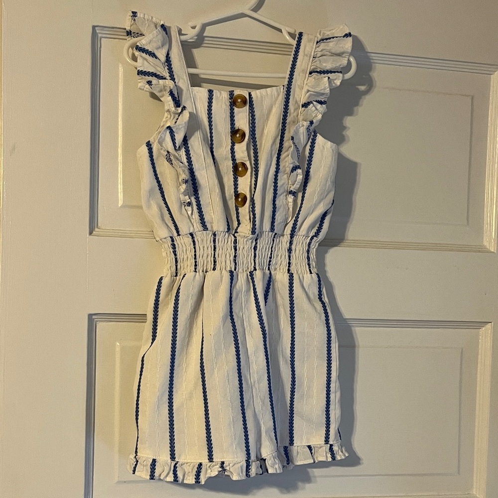 Rachel Zoe Size 4 Toddler Romper White and Blue Cotton